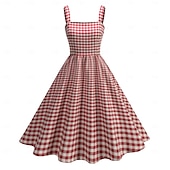 preiswerte Kleider-Retro Vintage 1950er Kleid Swing-Kleid Karomuster Damen Karneval Maskerade Alltagskleidung Junggesellinnenabschiedsparty Erwachsene Kleid Abschlussballkleider