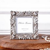 cheap Statues-Chrysanthemum Pattern Square Frame, Gold and Silver Resin Material, Desktop Photo Display Frame, Cozy Home Decor for Family Photos and Photography Props