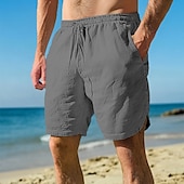 baratos Feriado-Homens Calção Shorts de linho Shorts de verão Shorts de praia Com Cordão Cintura elástica Tecido Conforto Respirável Comprimento do joelho Ao ar livre Diário Feriado Moda Havaiana Preto Azul Marinha