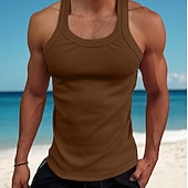 cheap Tank Tops-Men's Tank Top Vest Top Undershirt Muscle Shirt Sleeveless Square Summer Plain Fashion Streetwear Bodybuilding Fitness Ribbed Beach Homewear White Top Tee for Men