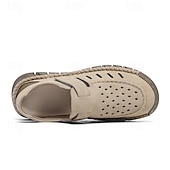 abordables sandalias de exterior-Sandalias beige sin cordones para hombre con diseño perforado y suela acolchada para paseos casuales y ropa de playa.