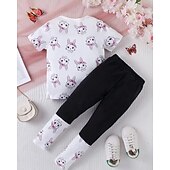billiga Flickans 3D-djur-Påsk Flickor 3D Grafisk Kanin Pyjamasset T-shirts och byxor Pyjamasset Kortärmad 3D-tryck Sommar Vår Aktiv Grundläggande Barn 4 år + Rund hals Hem Dagligen Normal
