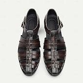 cheap Premium Leather Sandals-Premium Leather Fisherman Sandals with Buckle Detail - Stylish Choice for Outdoor Activities and Social Gatherings