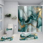 cheap Shower Curtains-Marble Pattern Shower Curtain Set, 4-Piece Abstract Design, Waterproof Polyester with Non-Slip Bathroom Mat, Toilet Lid Cover, Rug, Includes 12 Hooks for Bathroom Decor