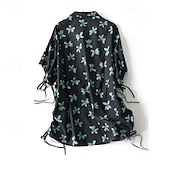 voordelige Overhemden-Dames Overhemd Katoenen linnen overhemden Linnen overhemd Knoop omhoog Bloem Dagelijks Stijlvol Casual Korte mouw Overhemdkraag Normale tops Dagelijks Feestdagen Uitgaan Knop Afdrukken Zwart Lente