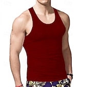 baratos Tops de ginásio-Homens Malha Íntima Top de colete Camiseta Interior camisa sem manga Sem Manga Gola Redonda Verão Tecido Moda Designer Básico Clássico Férias Rua Para Noite Preto Branco Vinho Top Tee para Homens