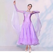 voordelige Ballroom danskleding-Ballroomdansen Kleding Gesplitst Kristallen / Bergkristallen Tule Dames Prestatie Feest Lange mouw Netstof Spandex Imitatiezijde