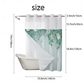 baratos Cortinas de Banho-Cortina de Chuveiro Texturizada em Malha de Waffle com Folhas com Forro Removível e Janela Transparente Repelente à Água em Poliéster Topo com Ilhós 120GSM Qualidade de Hotel Estilo Spa Divisão de