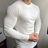 economico magliette di base-Per uomo Maglietta Camicia a Maniche Lunghe Manica Lunga Girocollo Primavera &amp; Autunno Semplice Moda Designer Essenziale Patchwork Vacanza Streetwear Uscire Nero Bianco Ciano Maglietta Top per Uomo