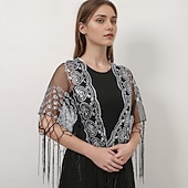 olcso Sálak és Kendők-Retró Ordító 20-as évek 1920-as évek sál Wrap Kendők A nagy Gatsby Flapper lány Flitter Rojt Női Farsang Esküvő Estély Álarcos mulatság Felnőttek Kendő