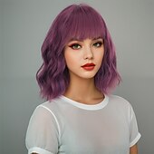 economico Parrucche trendy sintetiche-Parrucche sintetiche Ondulato Tessitura riccia Taglio asimmetrico Frangetta dritta A macchina Parrucca 14 pollici A1 Capelli sintetici Per donna Classico Comodo Colore Graduale e Sfumato Multicolore