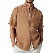 abordables chemise boutonnée pour homme-Homme Chemise Chemise d&#039;été Chemise Décontractée Chemise de Plage Chemise Boutonnée Noir Blanche Bleu Orange Vert Manche Courte Uni Revers Vacances Hawaïen Vêtement Tenue Polyester Mode Occasionnel