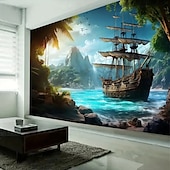 voordelige Ocean Beach Wandtapijt-Landschap Ocean Piratenboot Hangend Wandtapijt Muurkunst Groot Wandtapijt Muurdecor Fotografie Achtergrond Deken Gordijn Thuis Slaapkamer Woonkamer Decoratie