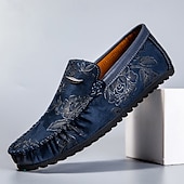 abordables Chaussures sans lacets &amp; mocassins-Mocassins brodés de fleurs pour hommes en daim jaune - des chaussures élégantes à enfiler parfaites pour les sorties décontractées et les événements artistiques