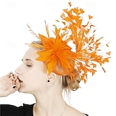 baratos Capacete de Casamento-Peça para Cabeça Penas Sinamay Casamento Festa de Noite Elegante Casamento Com Penas Capacete Chapéu