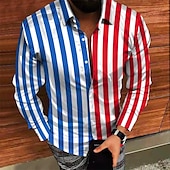 voordelige heren overhemd met knopen-Voor heren Overhemd Zomer overhemd Normaal shirt Strand hemd Overhemd met knopen Blauw Lange mouw Verticale stroken Revers Vakantie Hawaii Button-omlaag Kleding Polyester Modieus Casual Comfortabel