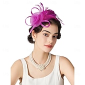 abordables Fascinators-Coiffe Tulle Plumes Mariage Anniversaire Soirée Fête du thé Course de Chevaux Élégant ancien Mignon Avec Plume Casque Couvre-chef