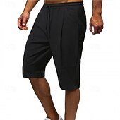 baratos Clássico-Homens Calção Shorts de linho Shorts de verão calções capri Shorts de praia Bolsos Com Cordão Cintura elástica Tecido Conforto Respirável Comprimento da panturrilha Férias Feriado Praia Havaiana Boho
