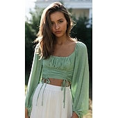levne Topy-Retro Středověké Renesanční Halenka / košile Ren Faire Nahoře nabírané Elfí Inspirováno Regency Šnůrka Pevná barva Dámské Svatební Dovolená Běžné / Denní Dospělé Jaro léto