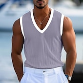 cheap Tank Tops-Men&#039;s Tank Top Vest Sleeveless Shirt Sleeveless V Neck Summer Plain Fashion Classic Comfortable Street Casual Holiday White Blue Top Tee for Men