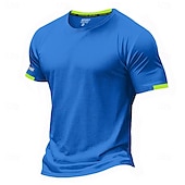 お買い得  ベーシックTシャツ-男性用 Tシャツ マッスルシャツ 半袖 クルーネック 夏 活発的 クラシック スポーツ ランニング ライトブルー ブラック ライトグリーン メンズトップTシャツ