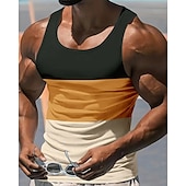 billige Treningsskjorter uten armer-Herre Singleter Vest topp Underskjorte Ermeløs skjorte Ermeløs Crewneck Sommer Fargeblokk Mote Designer Feriereise Gate Ut på byen Svart Hvit Gul Topp T-skjorte for menn