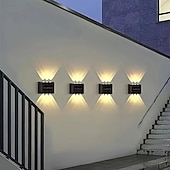 billiga Utomhuslampetter-4 st led utomhus solcellslampor stegljus 6 pärlor uteplatslampor innergård trädgård staket däck vägglampor enkel installation