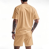 abordables survêtement et sweat à capuche pour hommes-Homme Ensemble Survetement T-shirt et short Ensemble de tenues Col ras du cou Extérieur Quotidien Sports Avec Poches Cordon de serrage Uni Noir Marron Gris Claire Polyester Tenues de Sport Streetwear