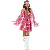 billiga Outfits-Retro / vintage 60-talet Hippie Klänningar 70-talskläder för kvinnor 70-talskläder Hippie Geometrisk Dam Halloween Karnival Maskerad Fest musikfestival Prideparad Vuxna Klänning Ärmar Pannband