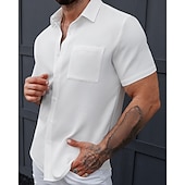 cheap Men&#039;s Button Up Shirts-Men&#039;s Shirt Summer Shirt Casual Shirt Beach Shirt Button Up Shirt Black White Short Sleeve Plain Shirt Collar Vacation Hawaiian Front Pocket Clothing Apparel Polyester Fashion Casual Comfortable