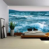 abordables Havstrand Teppe-Landscape Ocean Wave Hanging Tapestry Wall Art Large Tapestry Mural Decor Photograph Backdrop Blanket Curtain Home Bedroom Living Room Decoration