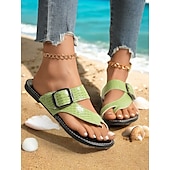 levne Sandály na dovolenou-dámské trendy zelené croc – sandály s reliéfem – dvojité – páskové, tanga – obuv ve stylu dámských plážových výletů, letních procházek a příležitostných setkání