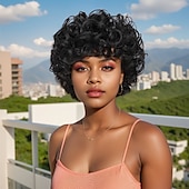 abordables Perruques de qualité supérieure-Perruque Synthétique Tissage bouclé Curl en spirale Coupe Asymétrique Coupe Droite Fabriqué à la machine Perruque 30 pouces A1 Cheveux Synthétiques Femme Epais Confortable Exquis Noir