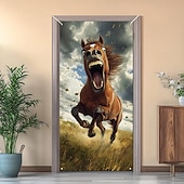 billige Dørdeksler-Morsomme dyre dekorasjoner dørdeksler hest dørtapet dørgardin dekorasjon bakgrunn innendørs/utendørs dørbanner inngangsdøren landsbygård