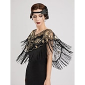 cheap Shawls &amp; Wraps-Retro Vintage Roaring 20s 1920s Scarf Wrap Shawls The Great Gatsby Flapper Girl Sequins Tassel Fringe Fancy Dress Women&#039;s Carnival Wedding Evening Party Masquerade Adults&#039; Shawl