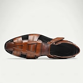 cheap Premium Leather Sandals-Luxury Men&#039;s Brown Leather Fisherman Sandals - Elegant Dress Footwear with Woven Straps