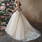 preiswerte Kleider für die Blumenmädchen-Kinder Mädchen Blumenmädchenkleid Partykleid Einfarbig Ärmellos Leistung Netz Prinzessin Süß Netzstoff Knöchellang Etui-Kleid Tüllkleid Sommer Frühling Herbst Kinder Weiß Elfenbein Orange