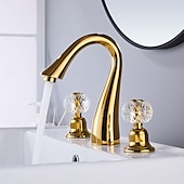 abordables Robinets LED-Robinet lavabo - Séparé Plaqué Diffusion large Deux poignées trois trousBath Taps