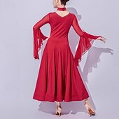 billige Standard ballroom-Ballroom-dans Kjole Krystall / Rhinstein Tvinning Dame Ytelse Trening Langermet Netting Melkefiber
