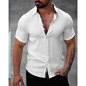 economico camicia da uomo con bottoni-Per uomo Camicia Camicia Estiva Camicia casual Camicia da Spiaggia Camicia con Bottoni Nero Bianco Verde chiaro Blu Kaki Manica Corta Semplice Bavero Vacanza Camicia hawaiana Abbigliamento Misto