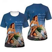 お買い得  トップス-Ｔシャツ(21) レトロポスター レトロガール グラフィック柄 用途 女性用 成人 マスカレード 3Dプリント バケーション パーティー