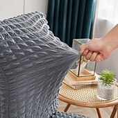 baratos Capa para Cadeira de Jantar-capas para cadeiras de jantar, capa elástica para cadeira removível e lavável capa para cadeira sala de jantar cor sólida xadrez pequeno com saia capas para cadeiras de banquete poliéster