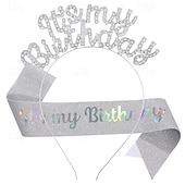 voordelige Verjaardagsfeest Benodigdheden-verjaardagsfeestje modieuze verjaardagsversieringen 2-delige set voor meisjes en vrouwen hoofdband en sjerp met &#039;it&#039;s my birthday&#039; verkrijgbaar in meerdere kleurencombinaties