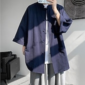 economico Casual da lavoro-Per uomo Camicia Camicia di lino Camicia casual Camicia con Bottoni Camicia di cotone Semplice Vacanza Camicia hawaiana Nero Bianco Blu marino Cachi Mezza Manica Colletto alla coreana Estate