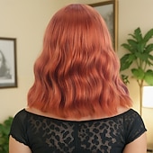 abordables Pelucas sintéticas de moda-Pelucas sintéticas Ondulado Tejido rizado Corte asimétrico Flequillo recto Hecho a Máquina Peluca 14 pulgadas A1 Pelo sintético Mujer Clásico Cómodo Gradiente de Color Naranja