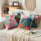 baratos estilo floral e plantas-Capa de Almofadas Decorativas de Flores 1PC Capa de Almofada Quadrada Macia para Sofá Capa de Almofada para Quarto Sala de Estar Cadeira