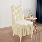 baratos Capa para Cadeira de Jantar-capas para cadeiras de jantar, capa elástica para cadeira removível e lavável capa para cadeira sala de jantar cor sólida xadrez pequeno com saia capas para cadeiras de banquete poliéster