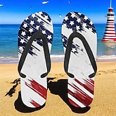 tanie Graficzne buty do druku-męskie klapki z amerykańską flagą – patriotyczne sandały w gwiazdy i paski na lato, na Dzień Niepodległości i na plażę