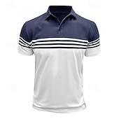 billige Color Block Polo for menn-Herre Poloskjorte i bomull Avslappet Virksomhet Ribbet polokrage Klassisk Kortermet Grunnleggende Moderne Helfarge Horisontale strips Knapper Logo Sommer Vår sommer Normal Mørkebrun Mørkerød Svart