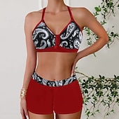 preiswerte Bikini-Sets-Damen Badeanzug Bikini Zweiteilig Monokini Freche Unterhose Bademode Gestrickt Urlaub Tropisch Farbblock Gestreift Stürzen Ärmellos Badeanzüge